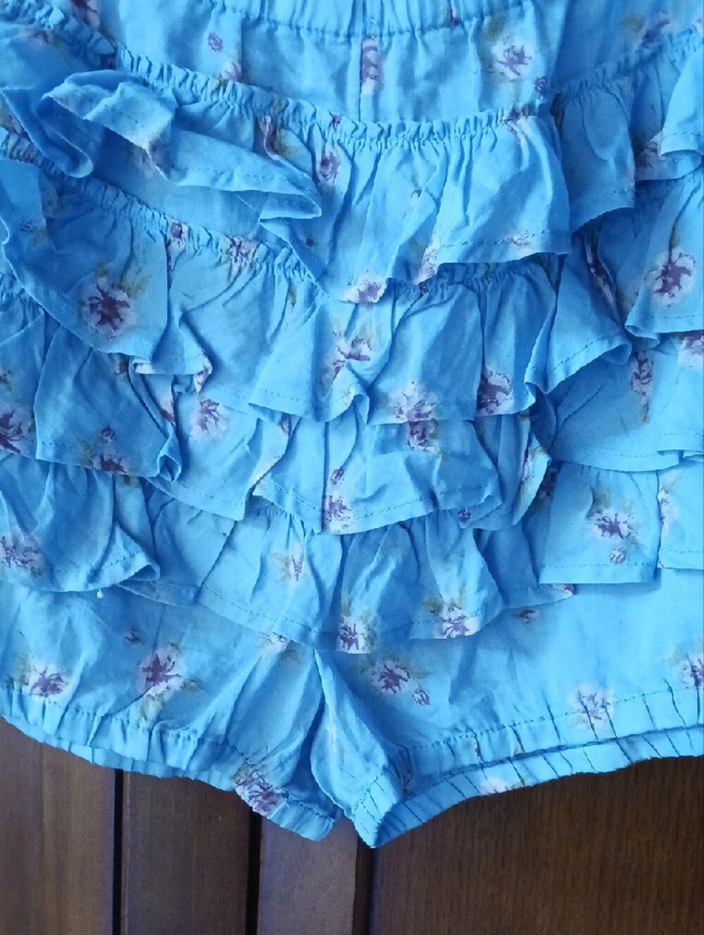 NEW! Free People "Ruffle Up Bloomers" Light Blue Ruffle Floral High-Waist Shorts - Picture 5 of 14